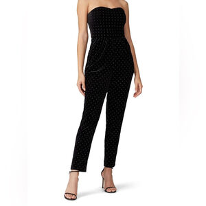 ML Monique Lhuillier Black Velvet Studded Jumpsuit Size 0